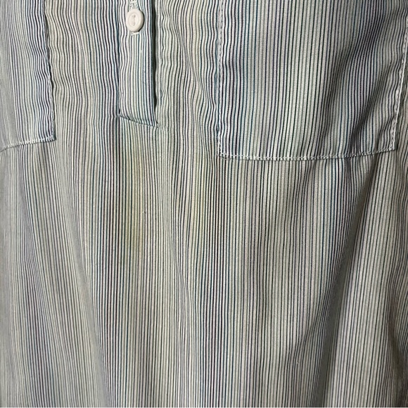 Vintage 70s Spare Parts Blue Green Pin Stripe Half Button Up 3/4 Sleeve Tunic - Picture 4 of 6